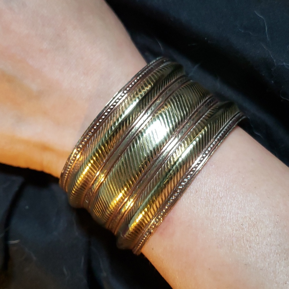 Antique brass and copper bangle bracelet
